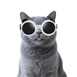 Enjoying Cat Goggles, Cat Sunglasses UV Protection, Pet Goggles for Cats XS to Small Dogs, Outdoor Kitty Puppy Eye Protection, Adjustable Straps, White