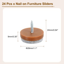 uxcell Nail-on Furniture Sliders, 24Pcs Nail-on Felt Pad Round Chair Table Feet Pads Chair Leg Floor Protectors for Hardwood Floors (Brown, 28mm/1.1")
