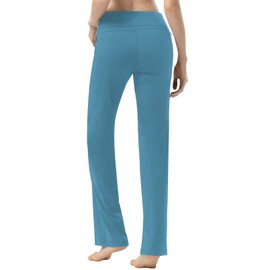 HISKYWIN 17"/23"/27"/29"/31"/33"/35" Inseam Capri/Petite/Regular/Tall Length Women's Straight Leg Yoga Pants Zip Pocket HF607-Haze Blue-M