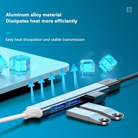 Hub USB C 3.0 USB Splitter USB Port 4 in 1 with 1 USB 3.0 Port and 3 USB 2.0 Ports Compatible with MacBook Pro Windows Laptops and Other Devices with USB C Port Grey