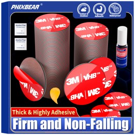 PHIXBEAR 48 Pcs Round Double Sided Sticky Pads Heavy Duty, Made of 3M VHB, Extreme Mounting Foam Tape, Strong Adhesive Tape Squares Waterproof Heat Resistant, Car Home Outdoor Use, 1.18 Inch