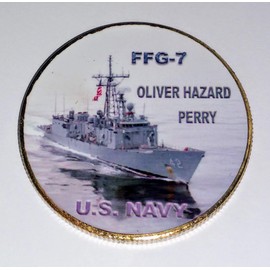 Navy USS Oliver Hazard Perry FFG-7 Colorized Challenge Art Coin