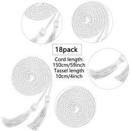 Haconba 18 Pieces Graduation Honor Cords Rayon Braided Honor Ropes Bulk with Tassel for Students Bachelor Master Doctoral Gown Graduation Decor (White)