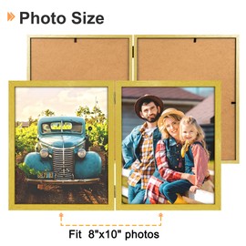 AEVETE 8x10 Picture Frames Double Hinged Wood Folding Photo Frames Vertical with Plexiglass Front, Gold