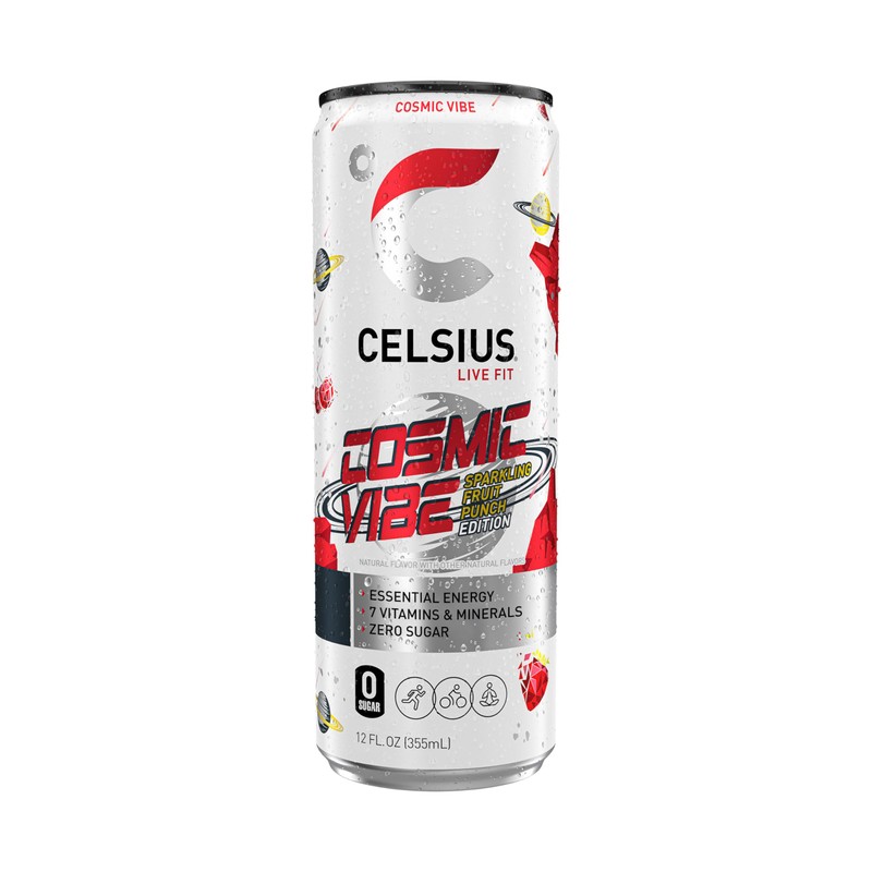 CELSIUS COSMIC VIBE Sparkling Fruit Punch, Sugar Free Energy Drink,