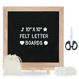 Felt Letter Board, 10x10 Inches Changeable Letter Board Message Board with Rustic Wood Frame, Message Sign Board Baby Announcement Felt Board with 170 Letter Set, Wall Mount & Tabletop Display(Black)