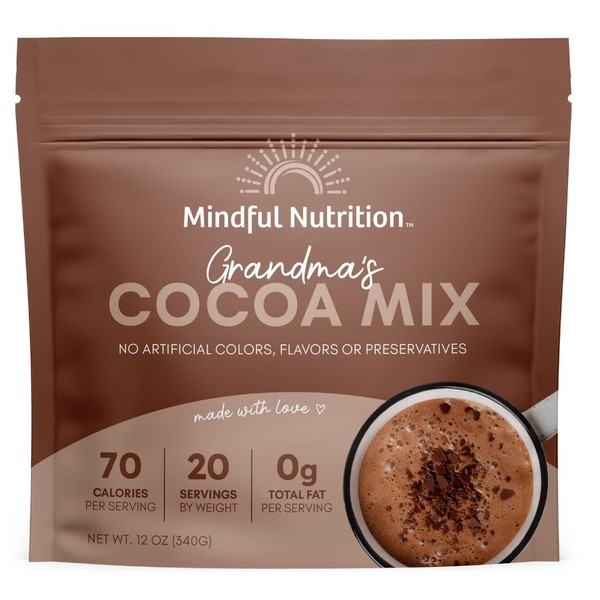 Mindful Nutrition Grandmas Organic Hot Chocolate Mix I Dairy Free Hot Cocoa Mix I Plant Based Chocolate Milk Powder I Organic Dark Chocolate Beverages I Coffee Creamer Substitute Fat Free - 12oz