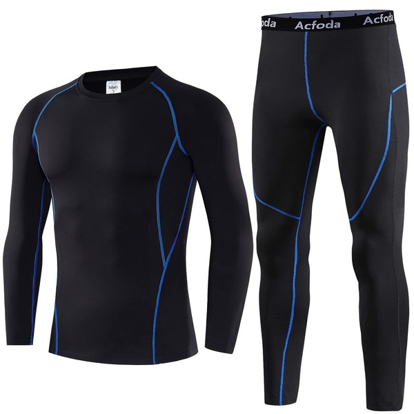 Acfoda Men's Thermal Underwear Soft Winter Thermal Underwear Set Warm Thick Ski Underwear S-2XL, A-Blue