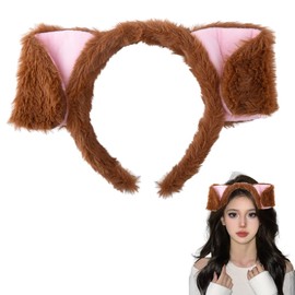 Dog Ears Headband Plush Animal Ears Headband for Christmas Costume Hair Accessories for Women Men Brown Puppy Ears Headbands for Adults Cartoon Hair Bands Christmas Cosplay Party Favors Supplies