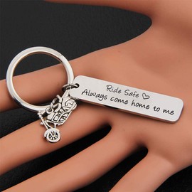 Biker Gift Ride Safe Always Come Home to Me Keychain Gift for Husband Son Family Friend Valentine's Day Keychains for Boyfriend Dad Girlfriend Key Chain Father's Day Gift