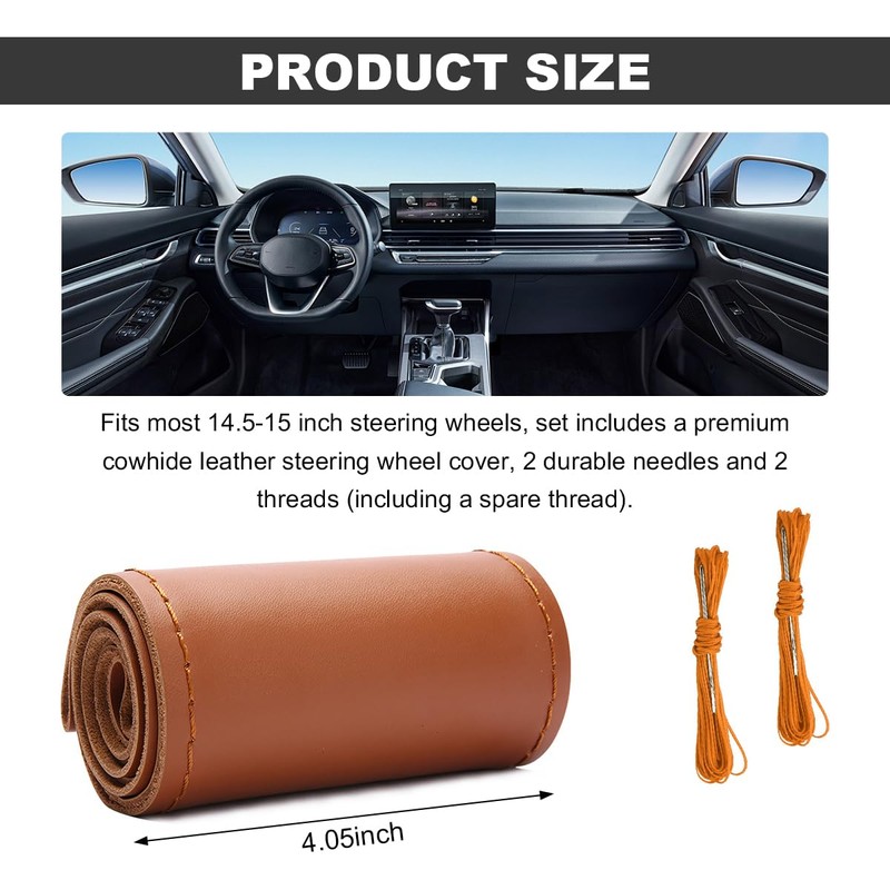 Wevdn Genuine Leather Steering Wheel Cover, Stitch on Wrap, DIY