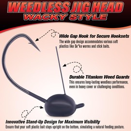 Weedless-Weighted-Wacky-Rig-Hooks-for-Bass-Fishing-Wide-Gap-Worm-Hook-Jig-Heads 10 Pack (3/16oz (5.25g)-10 Pack, 1/0 Hooks)