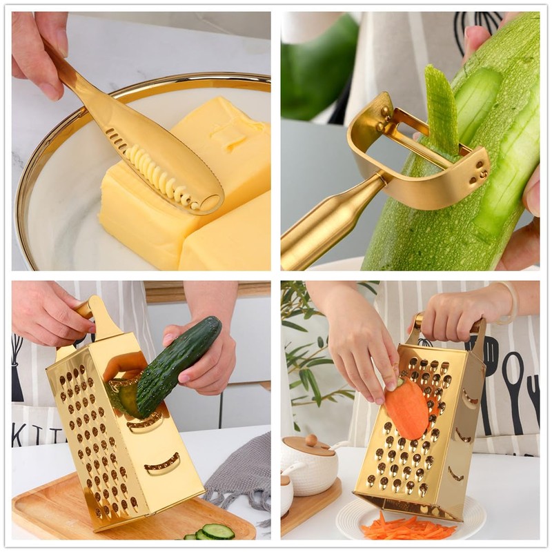 TEAHAHA 4 Sides Box Grater For Kitchen,Stainless Steel Cheese Grater