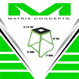 Matrix Concepts C1 Steel Stand Durable Carbon Steel Tubing with Anti-Rock Design for Off-Road, Motocross, & Supercross Includes Sticker Pack (Green)