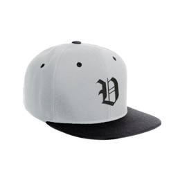 Daxton Classic Snapback Hat Old English Font Alphabet A to Z Flat Bill Visor Cap, White Black Hat, Black V
