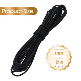 Rubber Cord, 4 mm, 12 m, Black Expander Rope, Tarpaulin Rope, Weatherproof Tension Rope, Rubber Cord, Rubber Cord for DIY Crafts, Sewing, Luggage, Camping (Black, 4 mm x 12 m)