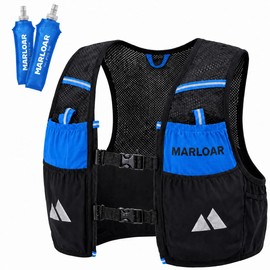 MARLOAR Zaino Trail Running con 2 Soft Flask – Gilet Idratazione Ultraleggero e Traspirante per Corsa, Trail ed Escursionismo – Vestibilità Stabile (NERO E BLU, M)