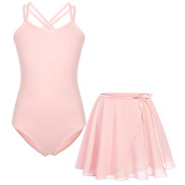 FONLAM Ballet Dress Ballet Leotard for Girls Kids Dance Dress Two Piece Set Jersey Suit + Ballet Skirt Tutu Girls, pink