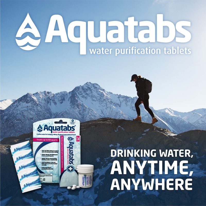 Aquatabs 49mg Water Purification Tablets (50 Pack). Water Filtration System