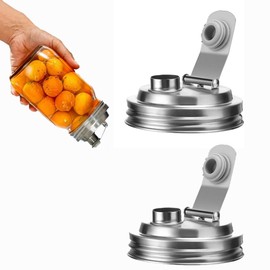 2 Pack Mason Jar Pour Spout Lid Stainless Steel, Wide Mouth Pour Spout Flip Cap Lids for Mason Jars, Anticracking Leak Proof Seal Cover Airtight for Food Storing