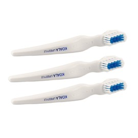 Koala Lifestyle Denture Cleaner Brushes with Covers | Cleaning Toothbrush for Dentures, False Teeth, Night Guards for Teeth Grinding, Dental Devices, and Mouth Guards | 3 Pieces, White / Blue