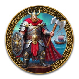 Viking Warrior Challenge Coin, Metal Sword Shield Decor, Ancient Norse Mythology Inspired, Durable Zinc Alloy Collectible Badge, Unique Gift for History Enthusiasts
