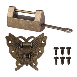 Antique Chinese Locks with Key & Latch Hasp Set, Vintage Jewelry Gift Box Decorative Padlock Lock Hardware Latch Set for Wood Box, Small Lock