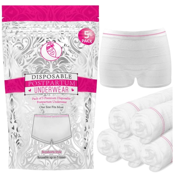 Ninja Mama Disposable Postpartum Underwear (Without Pad) with Storage Pouch. Washable Mesh Panties for Women (5 Count). Labour and Delivery Maternity Surgical and C Section Hospital Bag - One Size