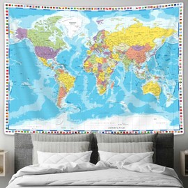 SAOLUIS World Map Tapestry, Map Of The Countries Of The World Educational Tapestry, Map Tapestry Wall Decoration For Classroom Bedroom Living Room Dorm Home Decoration 71X60 Inch
