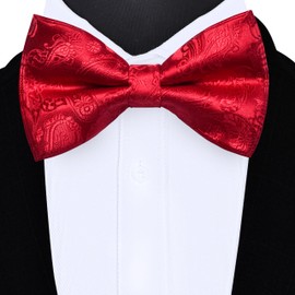 Gusleson Paisley Red Bow Tie Pocket Square Set for Wedding Pre-Tied Solid Bowties Handkerchief Cufflinks for Men (UK0497-09)