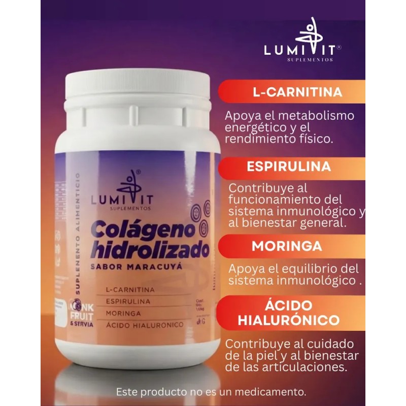Colágeno Lumivit Acido Hialurónico Moringa L-carnitina 1.2kg