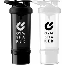 GYMSHAKER 2er Pack Protein Shaker mit Pulverfach - cremige Shakes, auslaufsicher, Spülmaschinengeeignet - Shaker Proteinshake - Schwarz, Weiß