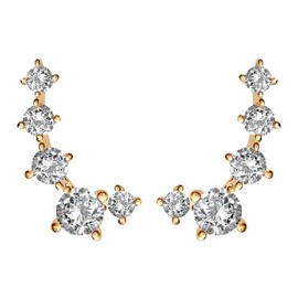 PAVOI 14K Gold Plated Sterling Silver Post Cubic Zirconia Ear Crawler Earrings - Climber Earrings for Women (Full, 14K Yellow Plated)