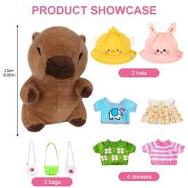 KBIBCK Capybara Cuddly Toy, 23 cm Water Pig Cuddly Toy, Capybara Plushie Dolls with Clothes and Accessories, Capybara Plush Toy, Dressing Toy for Girls and Boys
