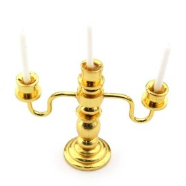 MyTinyWorld Dolls House Miniature Gold Colour Metal Triple Candelabra