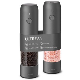 Ultrean Electric Pepper Grinder, Rechargeable Salt and Pepper Grinder with 6 Adjustable Coarseness, LED Light, One-Hand Automatic Operation, Starry Gray