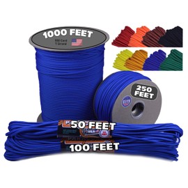 BORED? PARACORD! 550 lb Paracord - Ideal for Crafting, Camping, DIY Projects, Active & Military Outdoors - Strong Survival Rope - Tactical Parachute Cord Type III - Royal Blue 250 Feet