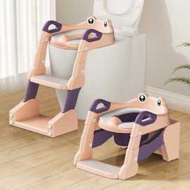 TuckInn Potty Training Seat, Toddler Toilet Seat for Little Boys Girls, Potty Training Toilet with Urinals, Toddler Step Stool Ladder and Splash Guard (Pink)