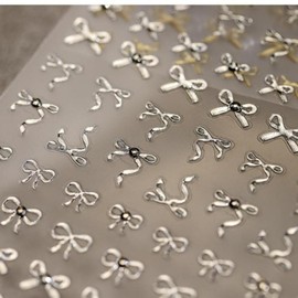 5D Embossed Nail Stickers for Nail Art Bow Nail Art Stickers Silver Nail Decals Self Adhesive Nail Decals Rhinestone Nail Art Design Manicure Supplies Charm for Women Christmas Nail Art Decorations