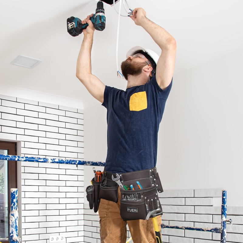 FUERI 11 Pocket Leather Tool Belt fot Men, Comess with