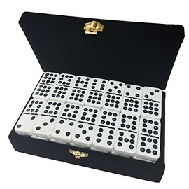 Marion Double 9 Domino Set (55 Tiles) Jumbo Tournament Professional Size with Spinners in Elegant Velvet Storage Box -White
