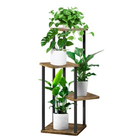YOCOMEY 4 Tier Wood Tall Plant Stand Metal Rack Indoor, Multiple Flower Pot Holder Shelves Corner Rack, Planter Shelf Display Rack Storage Organizer for Patio Living Room Balcony Garden(Black)