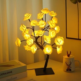 Rose Flower Design Tree Night Light, USB Powered Table Lamp, Room Lights for Bedroom, Versatile Holiday Decoration Lights For Indoor Bedroom, Valentine's Day Gift, Home Decor, Decorative:_White_1 count