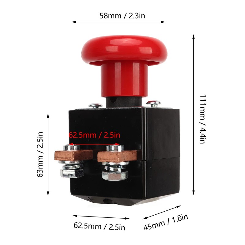 Qiilu Emergency Stop Switch 96V 250A Push Button Switch for