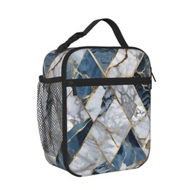 PrelerDIY Blue Marble Texture Lunch Box - Insulated Lunch Bags For Women/Men/Girls/Boys Detachable Handle Lunchbox Meal Tote Bag, Blue Marble Texture