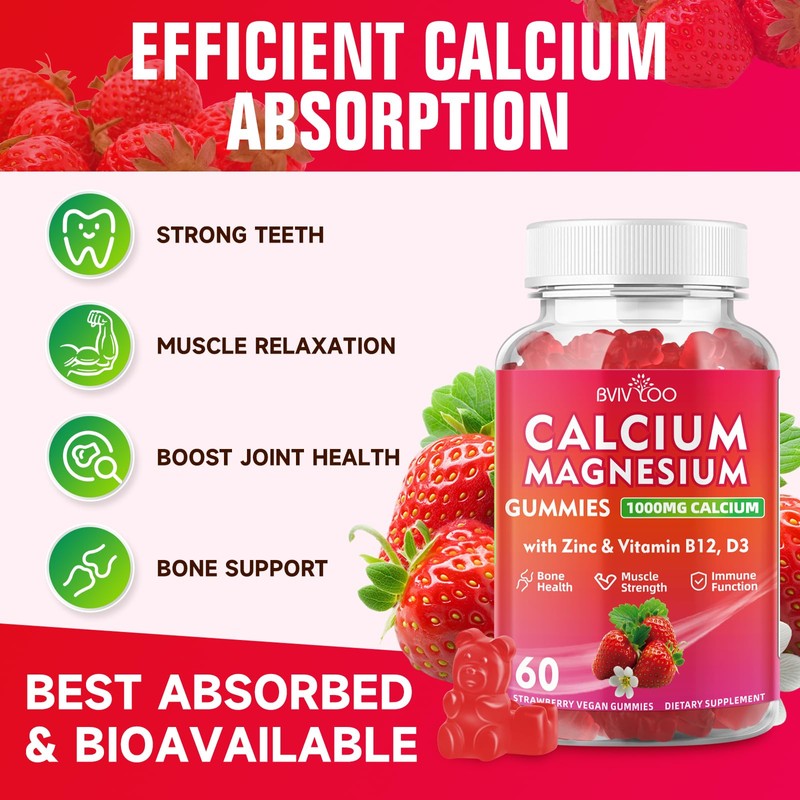 Calcium Gummies 1000mg with Vitamin D3 K2 & B Complex,