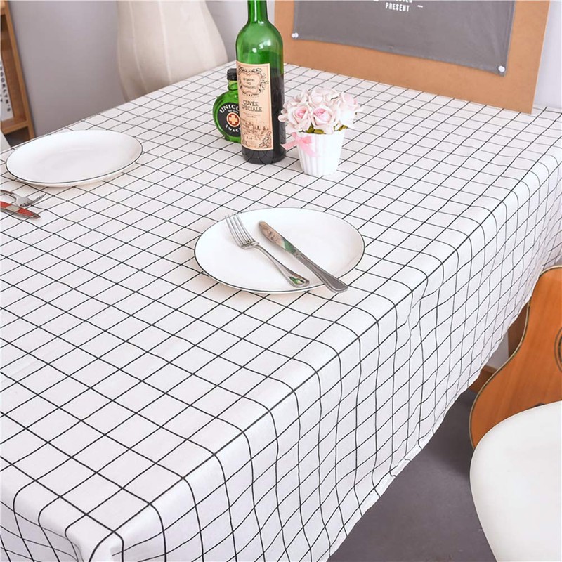 Hodeacc Plaid Tablecloth, Cotton Linen Tablecloth, White/Black Plaid Non-fading, Dustproof,