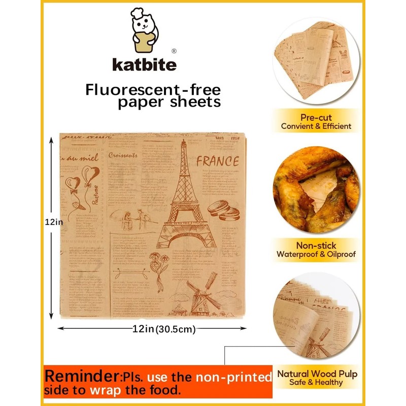 Katbite 100 Pcs Sandwich Wrapping Paper, Deli Paper Sheets 12x12