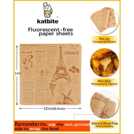 Katbite 100 Pcs Sandwich Wrapping Paper, Deli Paper Sheets 12x12 inch Food Basket Liners, Grease Proof & Non-stick Baking Parchment Paper is Perfect for Home, Picnic, Wrap, Burger and Burrito