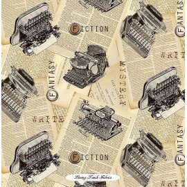 NORTHCOTT, "CAT TALES", 24528-12, VINTAGE TYPEWRITERS, FABRIC PRICED @ 1/2 YD